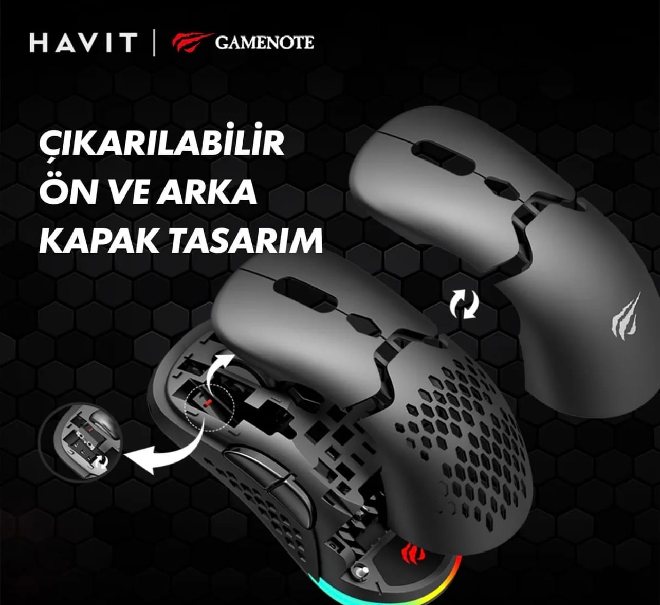 HAVİT GAMENOTE MS963WB RGB WİRELESS KABLOSUZ MODÜLER PROFESYONEL GAMİNG MOUSE - Görsel 5