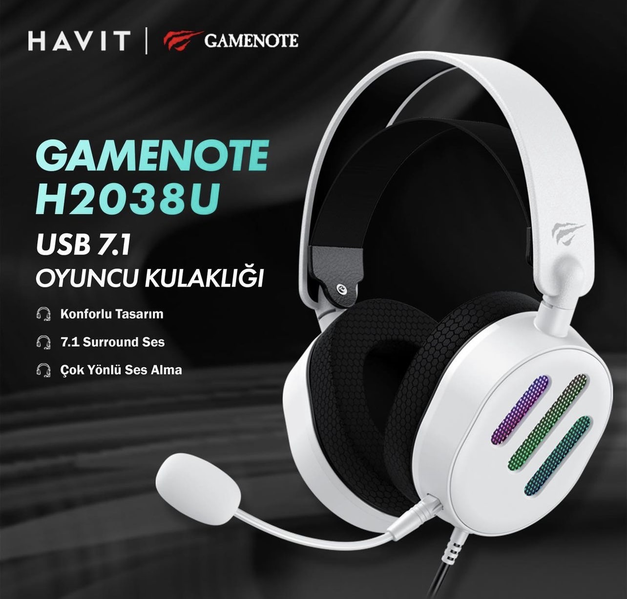 HAVIT GAMENOTE H2038U Rgb 7.1 Usb MİKROFONLU OYUNCU KULAKLIĞI..