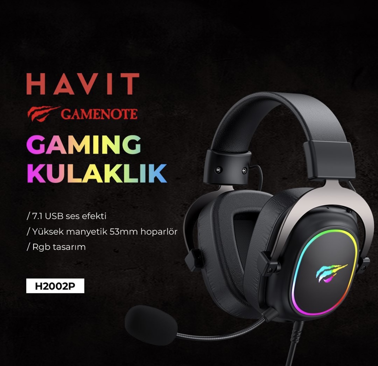 HAVİT GAMENOTE H2002p Rgb 7.1 Usb Mikrofonlu Siyah Gaming Oyuncu Kulaklığı - Görsel 2