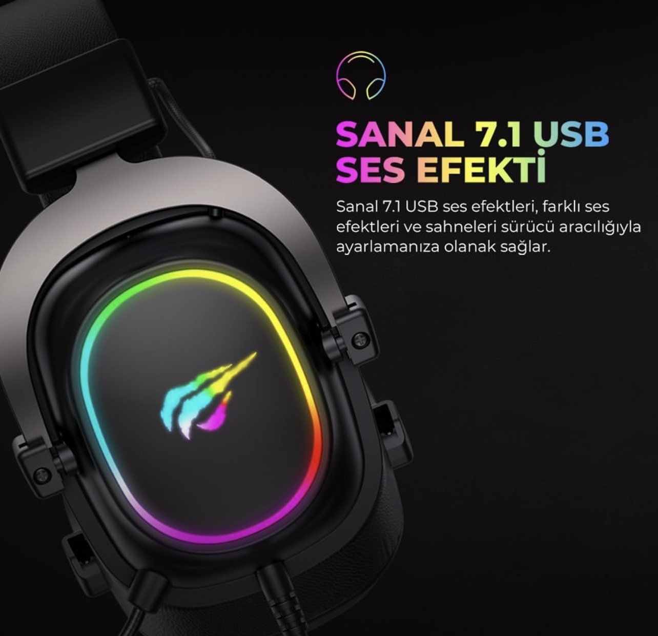 HAVİT GAMENOTE H2002p Rgb 7.1 Usb Mikrofonlu Siyah Gaming Oyuncu Kulaklığı - Görsel 6