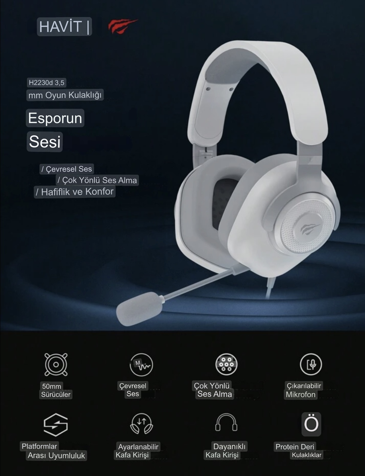 HAVİT GAMENOTE H2230D Gaming Mikrofonlu Oyuncu Kulaklığı 3.5 mm Jack - Görsel 6