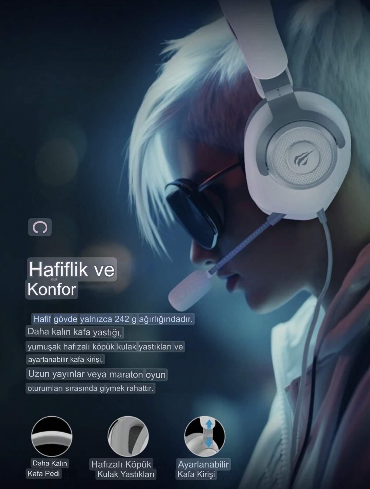 HAVİT GAMENOTE H2230D Gaming Mikrofonlu Oyuncu Kulaklığı 3.5 mm Jack - Görsel 5