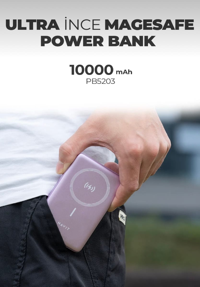 HAVİT 10000mAh Magsafe Manyetik Kablosuz Powerbank Ultra ince 20W, Iphone uyumlu - Görsel 3