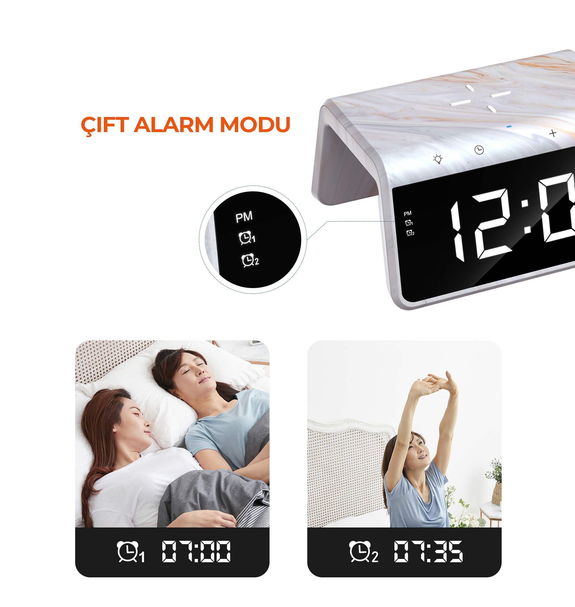 HAVİT W320 Hızlı Kablosuz Şarj, Saat ve Gece Lambası (Fast 15W) - Görsel 2