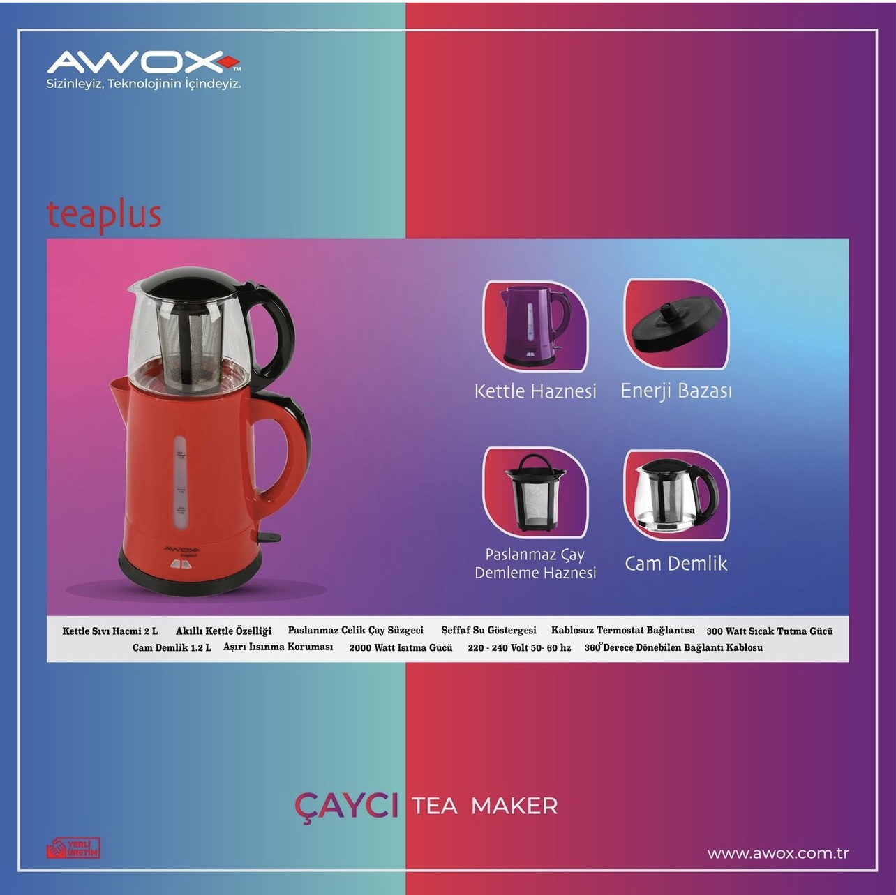 AWOX TEA PLUS ÇAY MAKİNASI ( MÜRDÜM) - Görsel 3