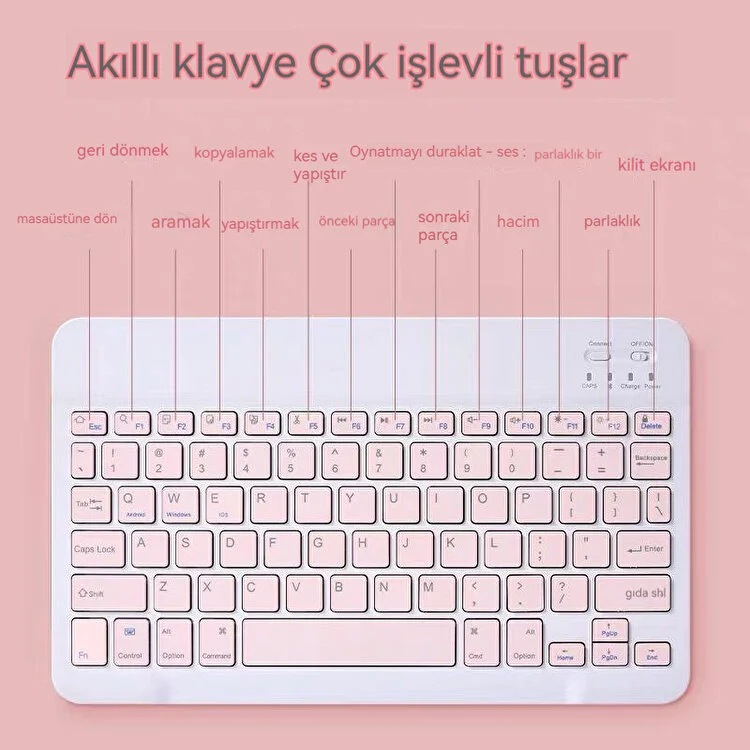 Bluetooth Klavye Mouse Set Renkli Tablet PC Uyumlu - Görsel 8