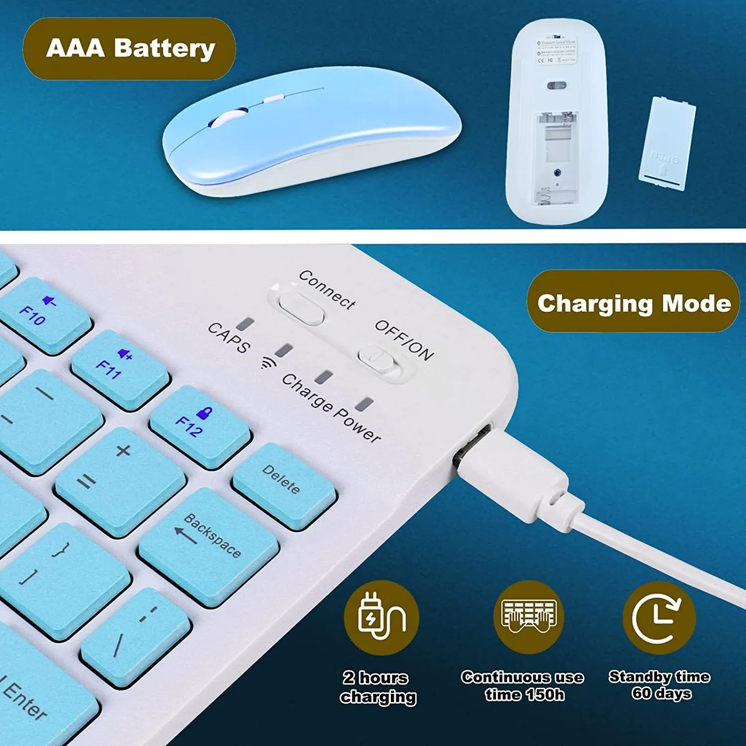 Bluetooth Klavye Mouse Set Renkli Tablet PC Uyumlu - Görsel 6