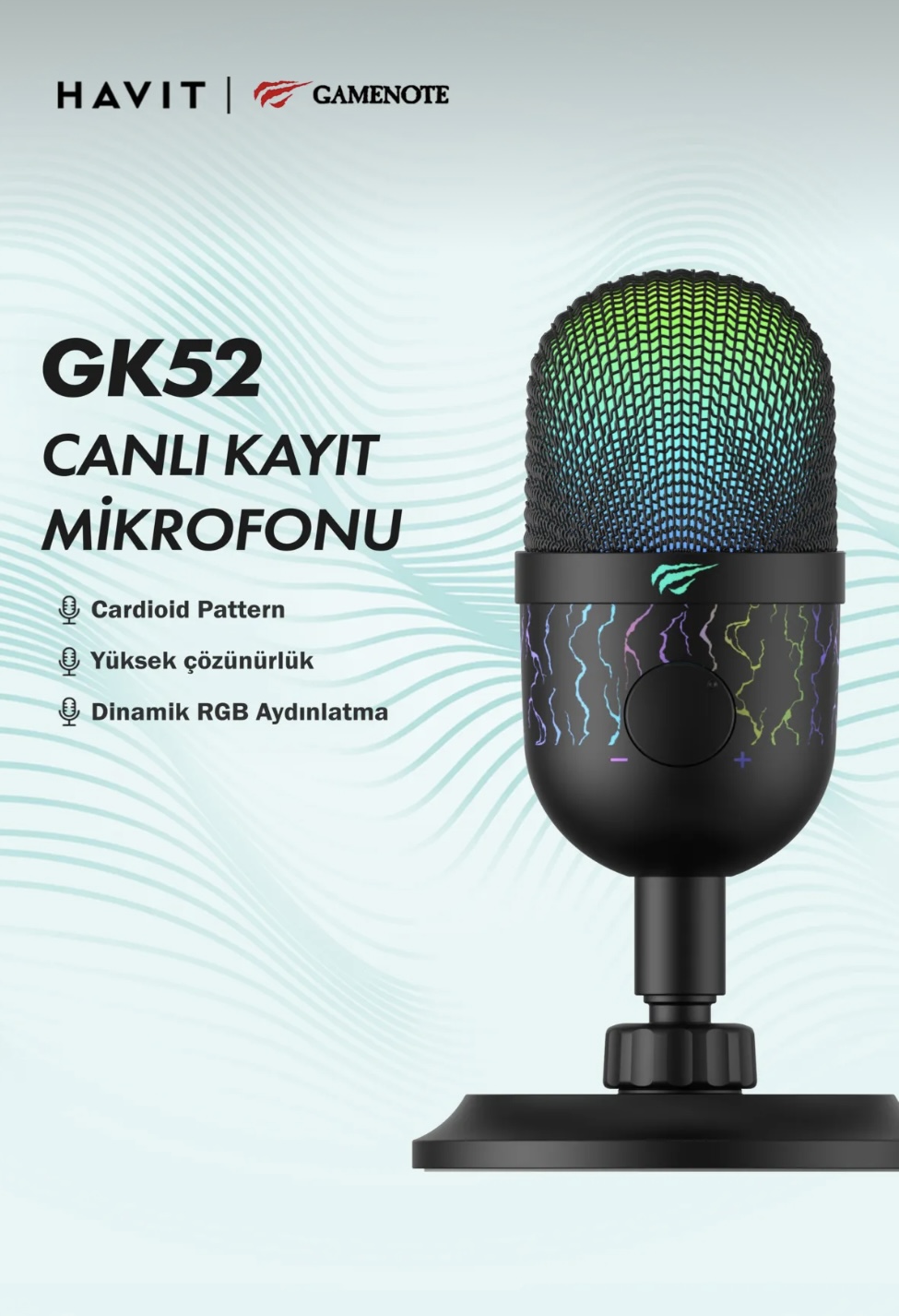 Havit Gamenote GK52 RGB Gaming Profesyonel Oyuncu Yayıncı Mikrofonu - Görsel 2
