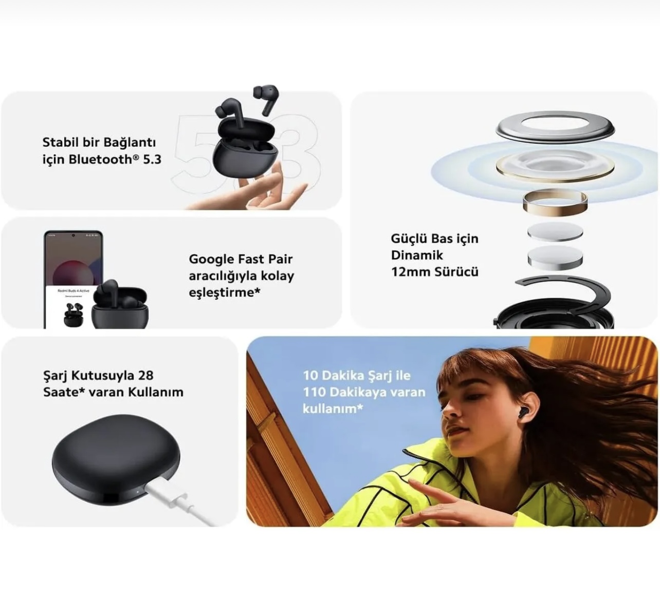 Xiaomi Redmi Buds 4 Active Kablosuz Kulaklık - Görsel 6