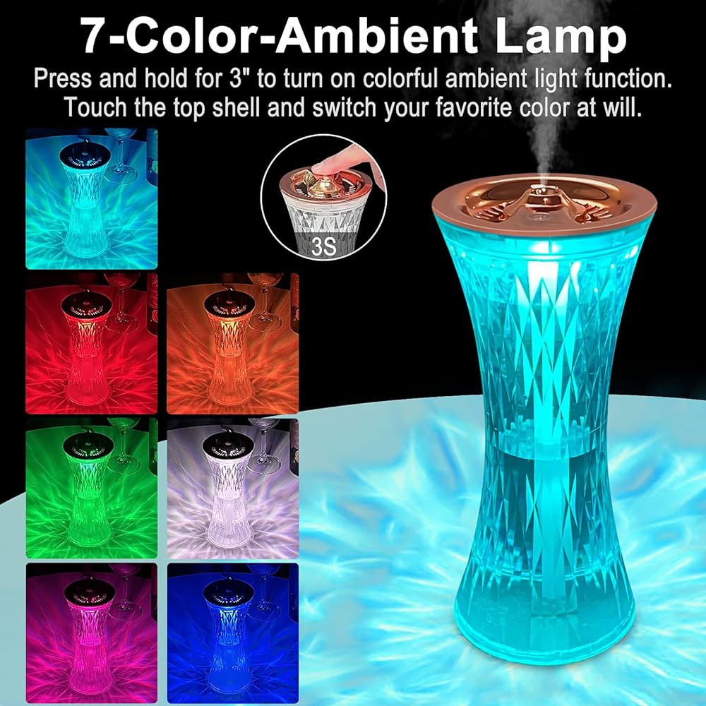 Hava Nemlendirici Buhar Makinesi Led Işıklı Kristal Lamba Dekoratif Ultrasonik Aroma Difüzörü 270ML - Görsel 8
