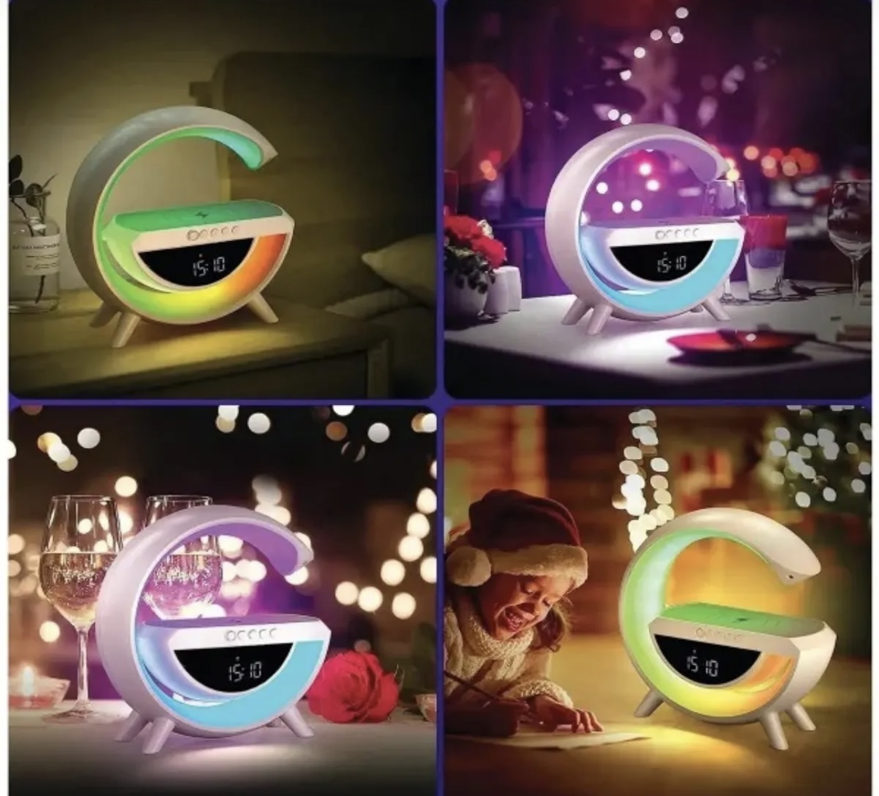 G Bluetooth Hoparlör Sd Kart Usb Fm Radyo 5w Kablosuz Şarj Gece Lambası Ambians Led Işık - Görsel 3