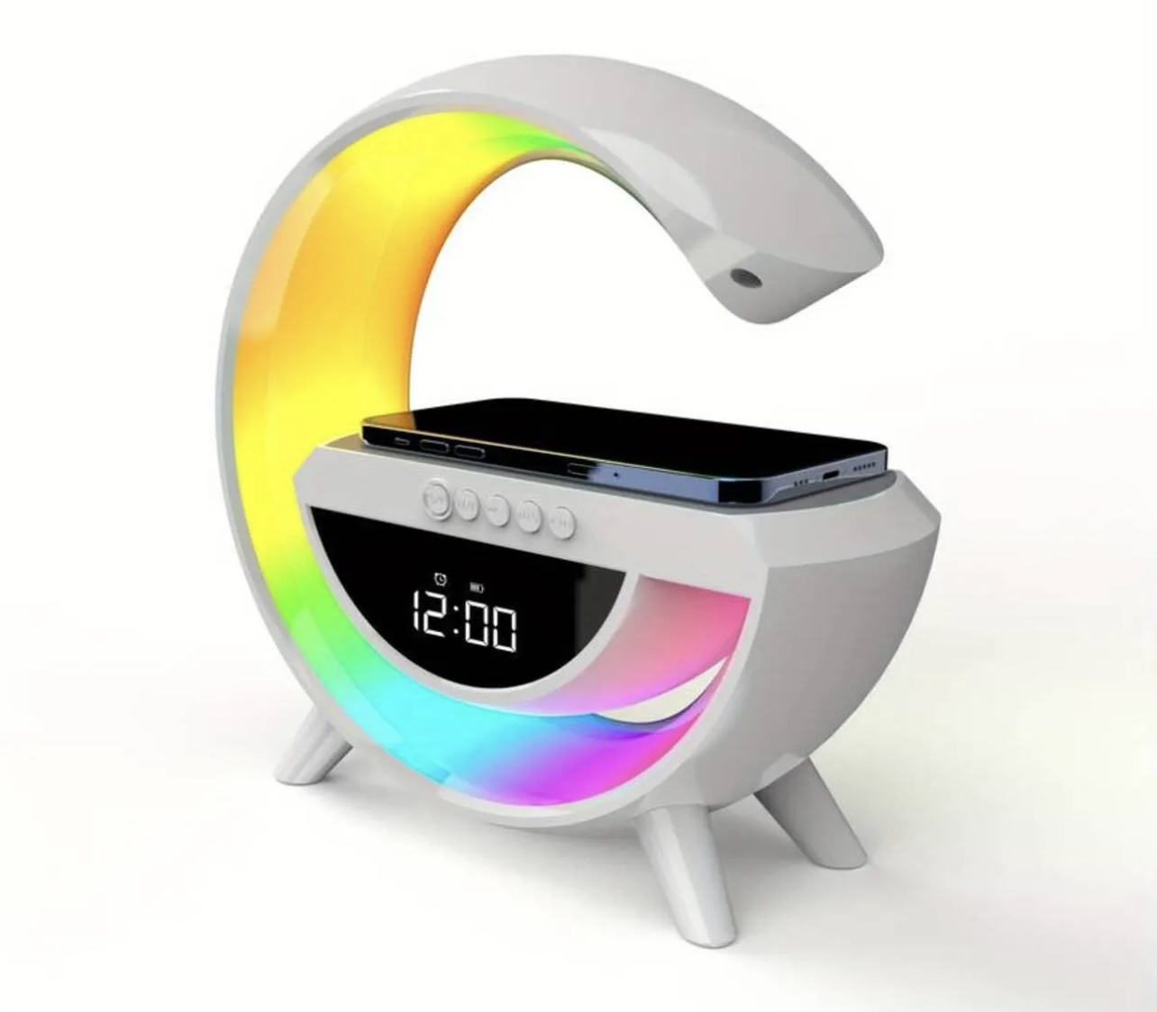 G Bluetooth Hoparlör Sd Kart Usb Fm Radyo 5w Kablosuz Şarj Gece Lambası Ambians Led Işık - Görsel 6