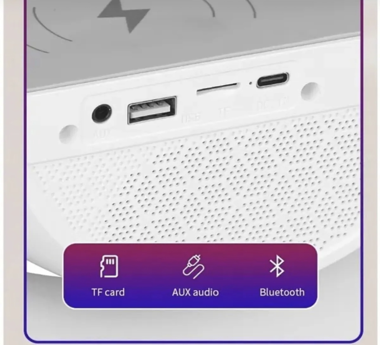 G Bluetooth Hoparlör Sd Kart Usb Fm Radyo 5w Kablosuz Şarj Gece Lambası Ambians Led Işık - Görsel 5