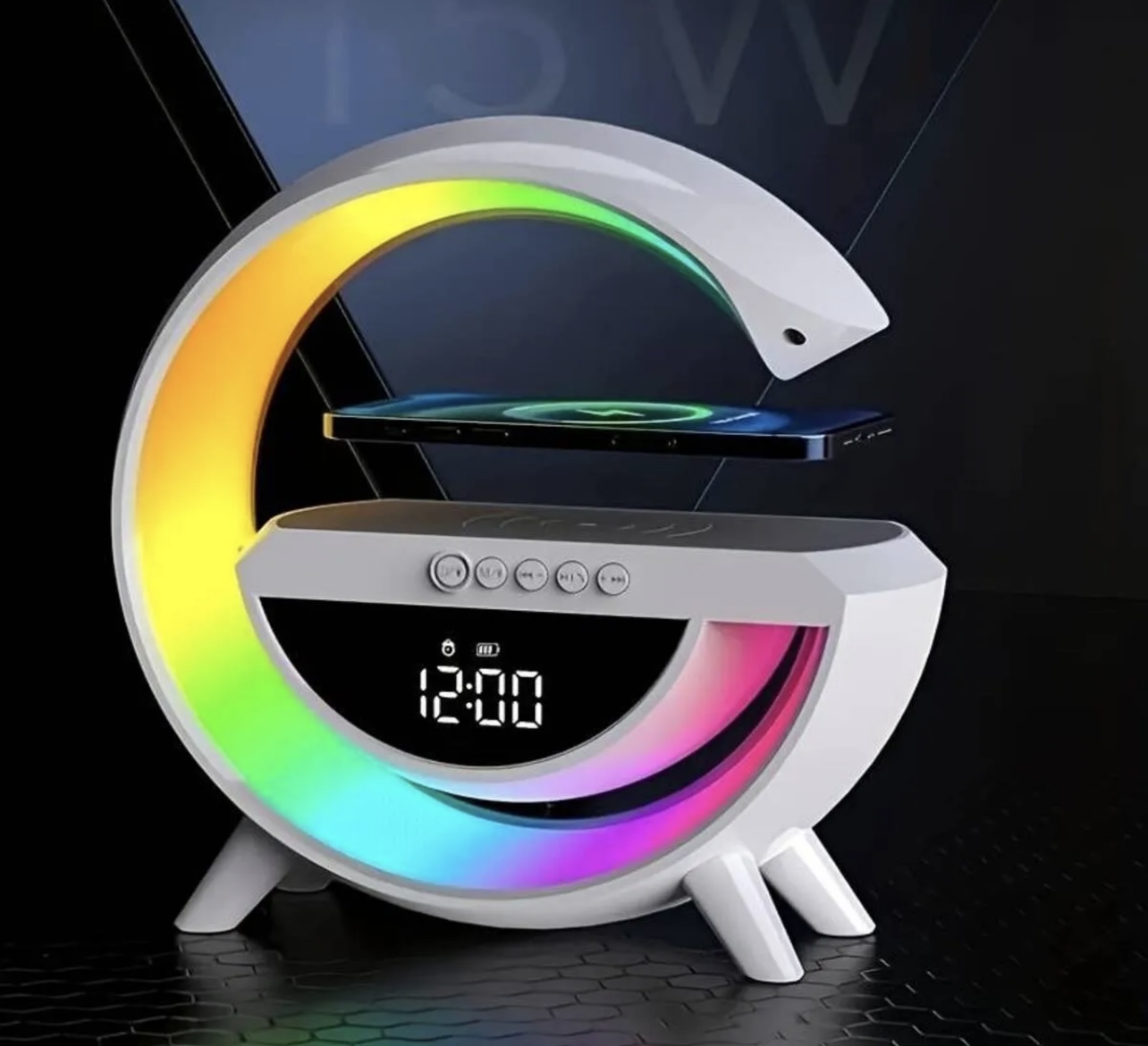 G Bluetooth Hoparlör Sd Kart Usb Fm Radyo 5w Kablosuz Şarj Gece Lambası Ambians Led Işık - Görsel 7