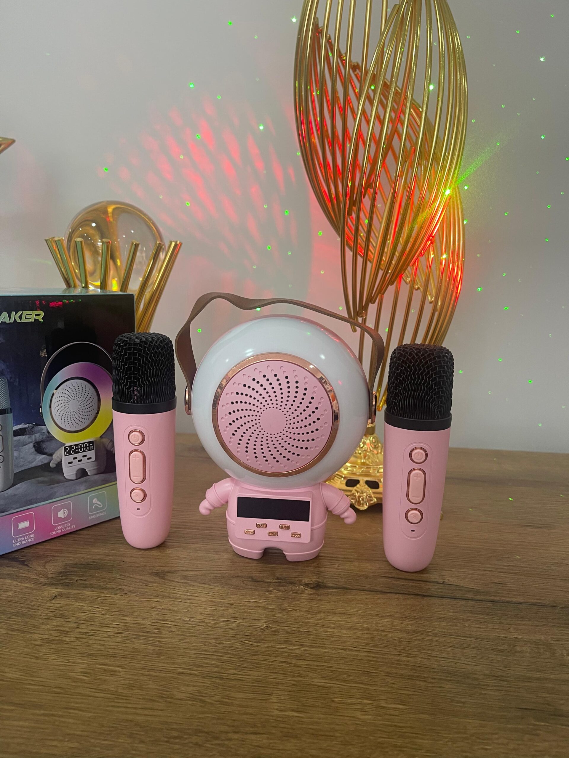 Astronot 2 Mikrofonlu Karaoke Makinesi - Pembe - Görsel 3