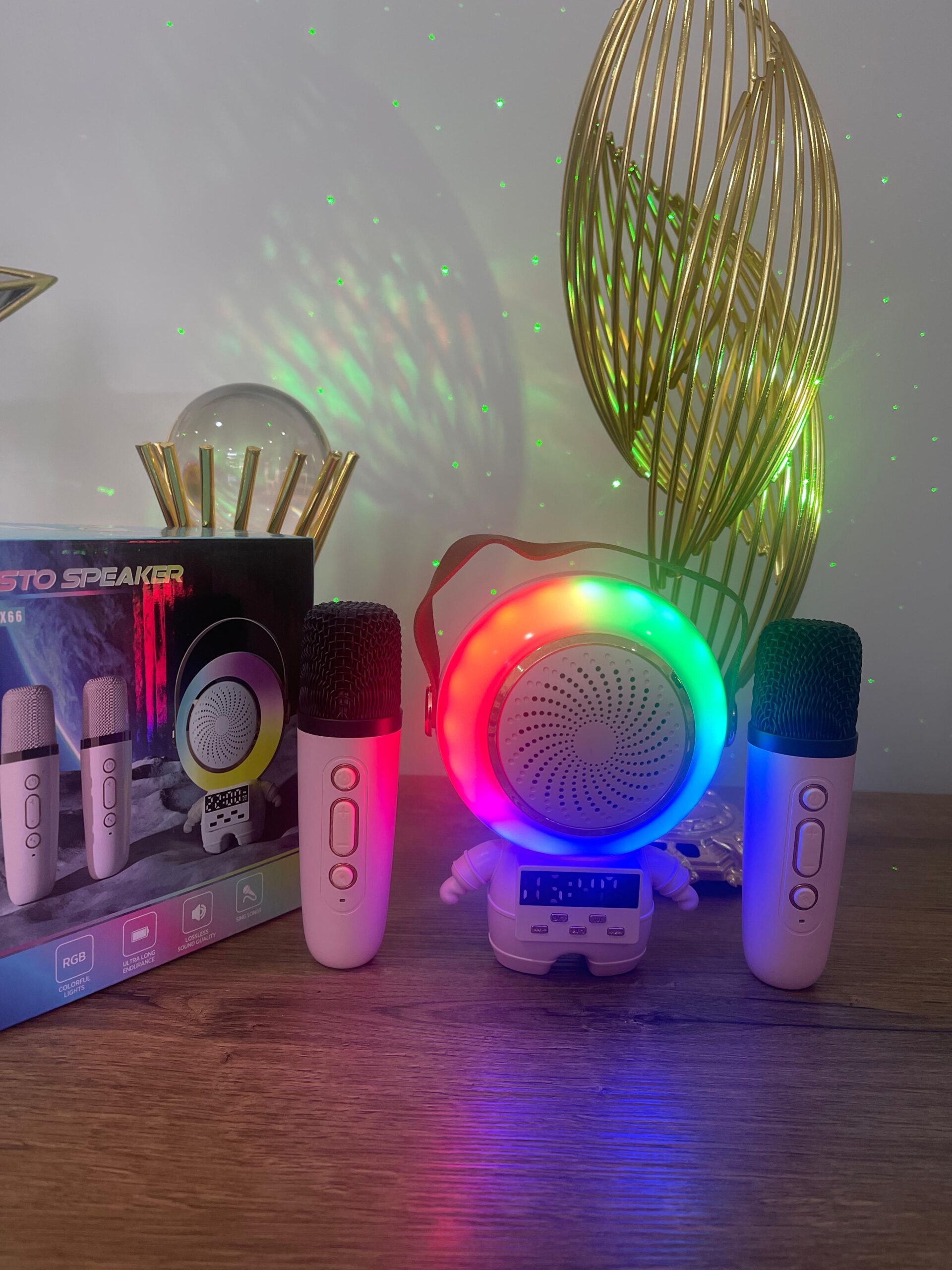 Astronot 2 Mikrofonlu Karaoke Makinesi - Pembe - Görsel 5