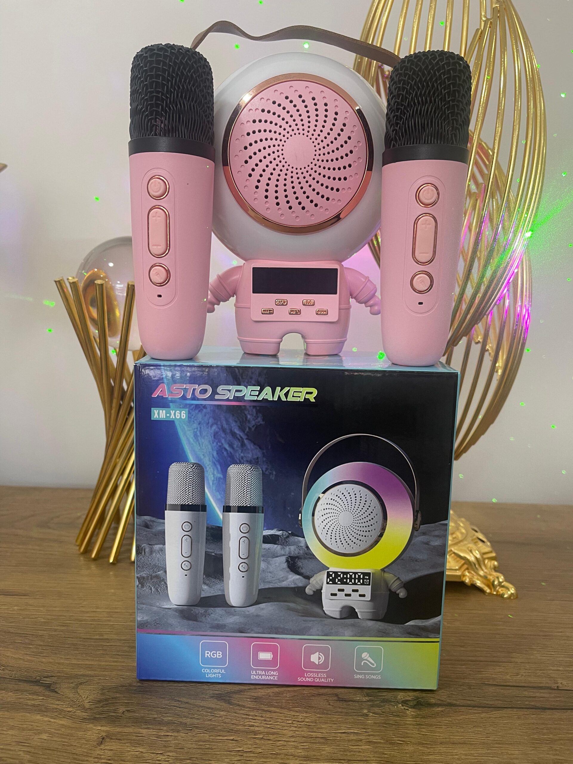 Astronot 2 Mikrofonlu Karaoke Makinesi - Pembe - Görsel 2