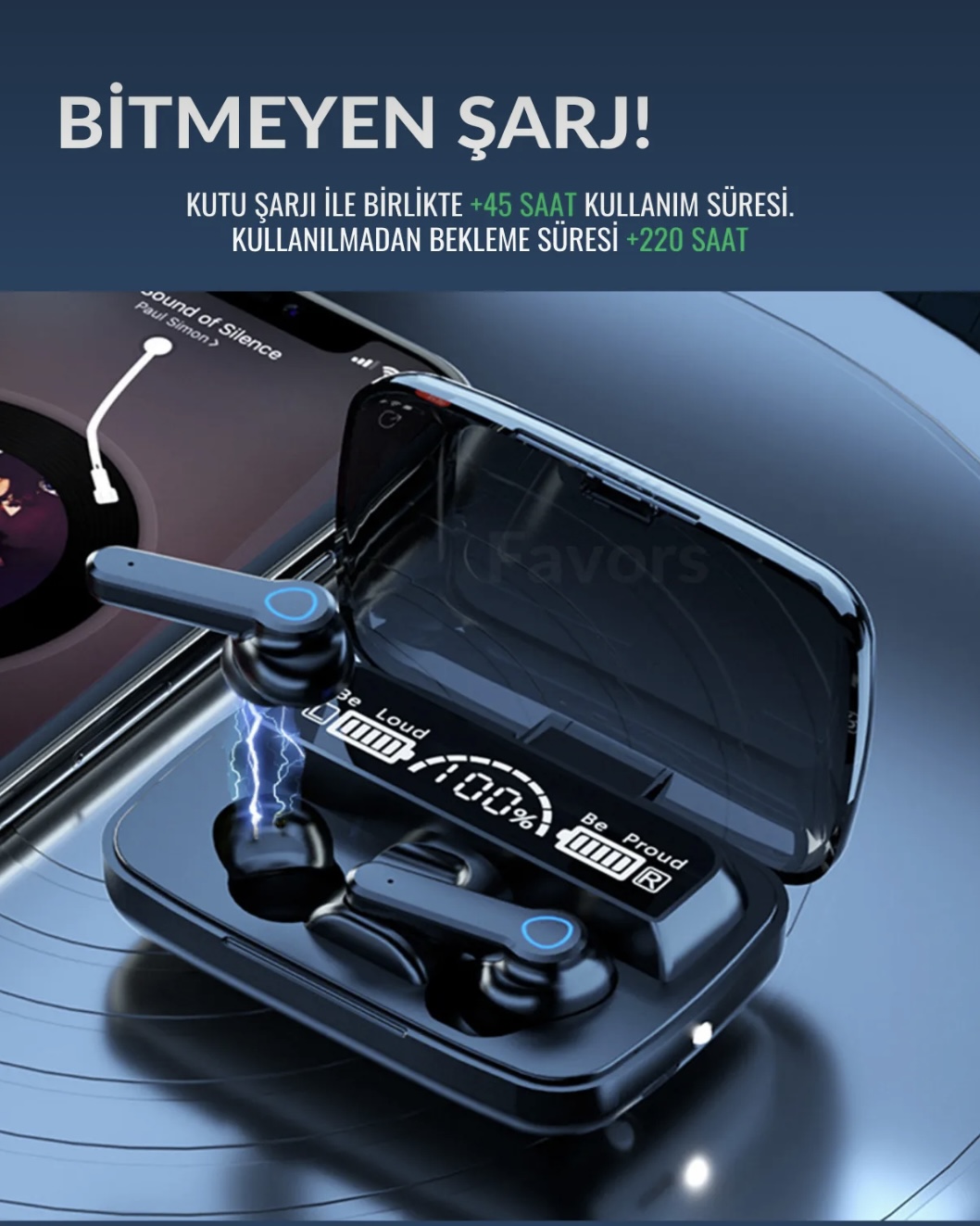 M19 Powerbankli Bluetooth Kulaklık Şarj Göstergeli Kulak İçi Kablosuz Mikrofonlu Hi-Fi Kulaklık - Görsel 6