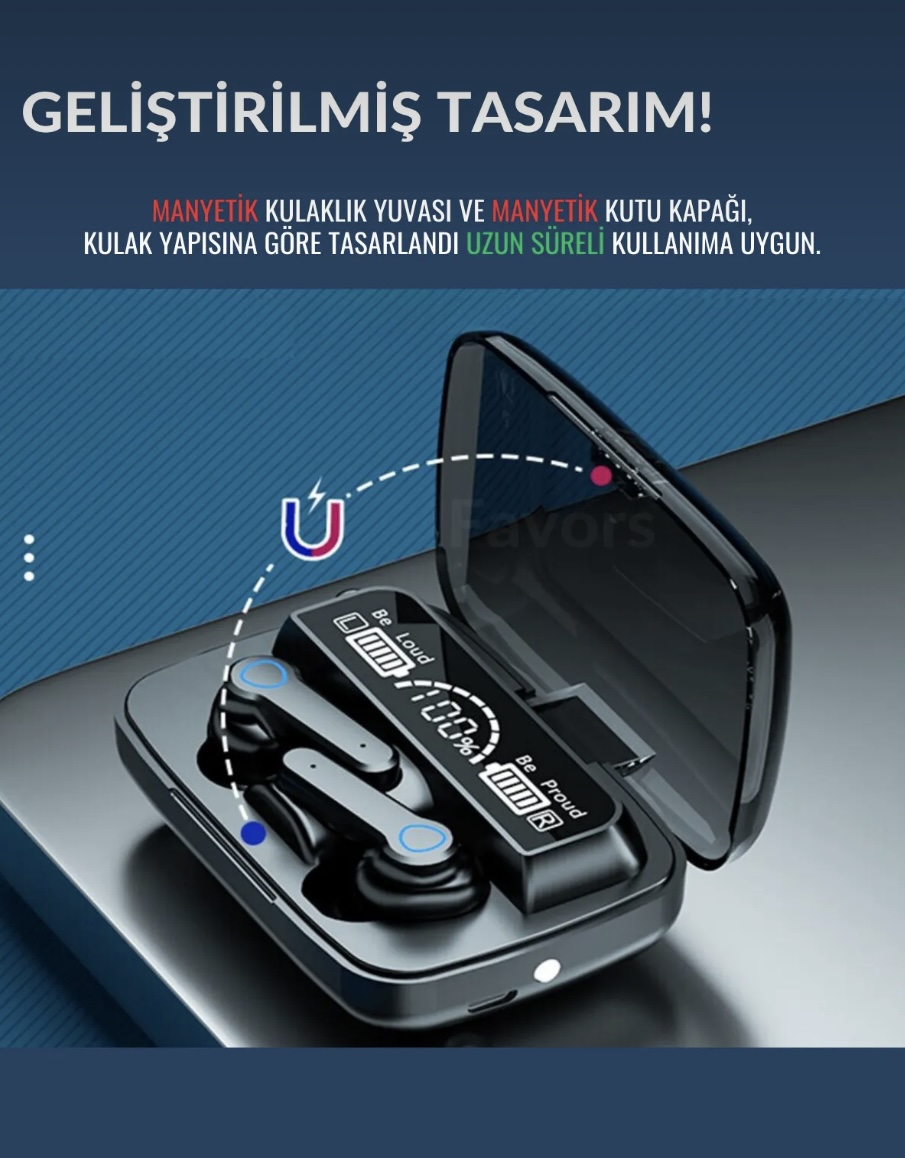 M19 Powerbankli Bluetooth Kulaklık Şarj Göstergeli Kulak İçi Kablosuz Mikrofonlu Hi-Fi Kulaklık - Görsel 8
