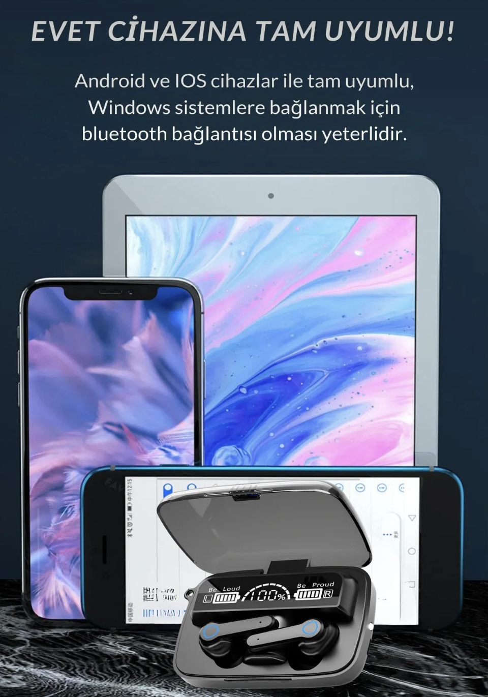 M19 Powerbankli Bluetooth Kulaklık Şarj Göstergeli Kulak İçi Kablosuz Mikrofonlu Hi-Fi Kulaklık - Görsel 9