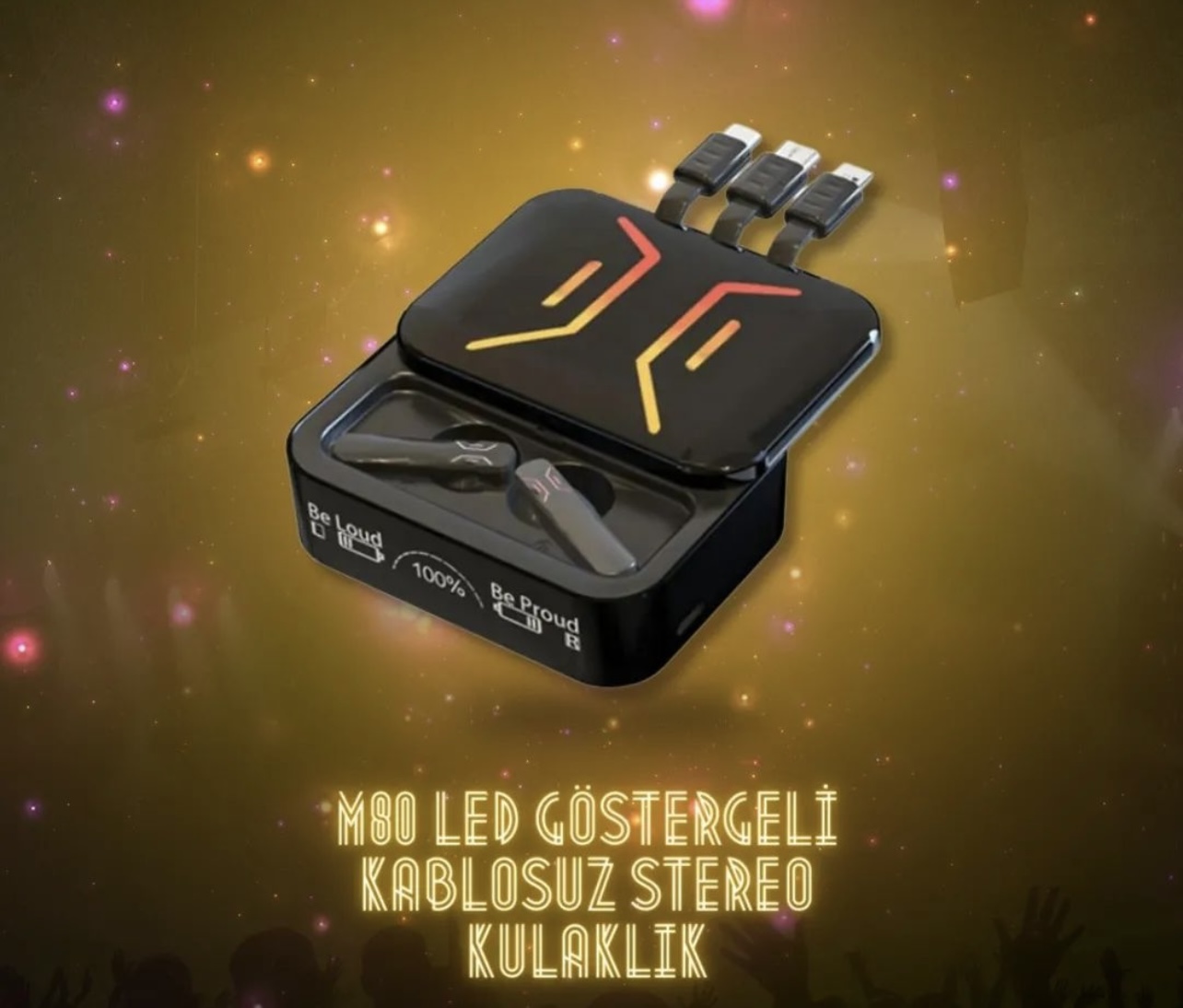 M80 LED Göstergeli Kablosuz Stereo Kulaklık