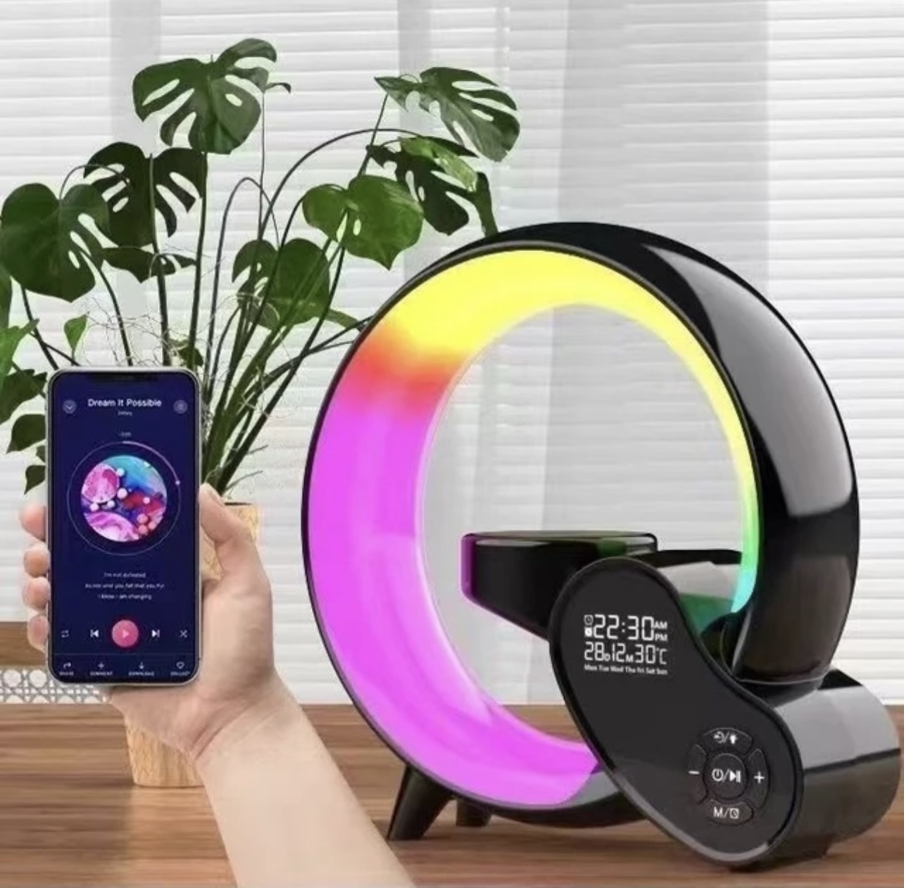 4-in-1 Bluetooth Hoparlör Saat Akıllı Lamba - Görsel 2