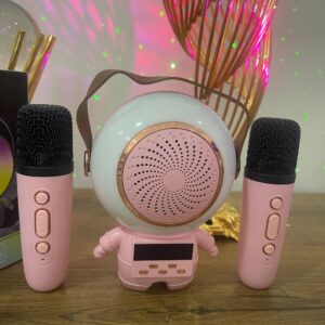 Astronot 2 Mikrofonlu Karaoke Makinesi - Pembe