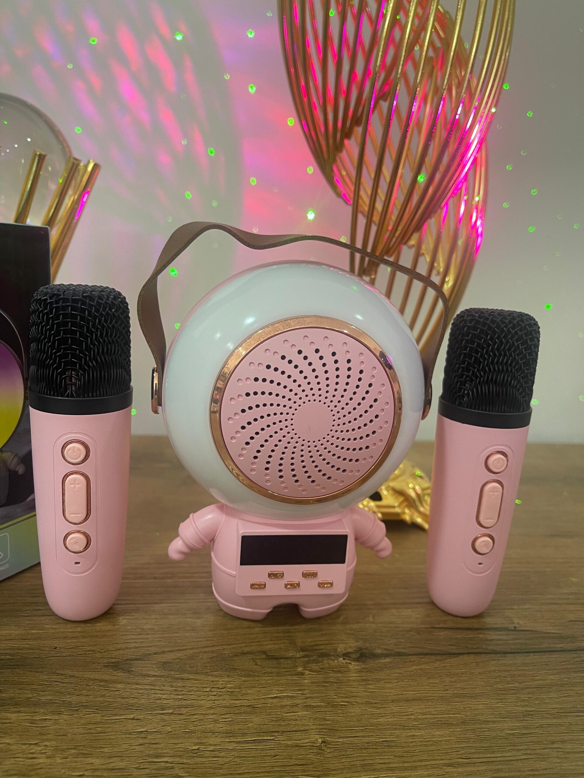 Astronot 2 Mikrofonlu Karaoke Makinesi - Pembe