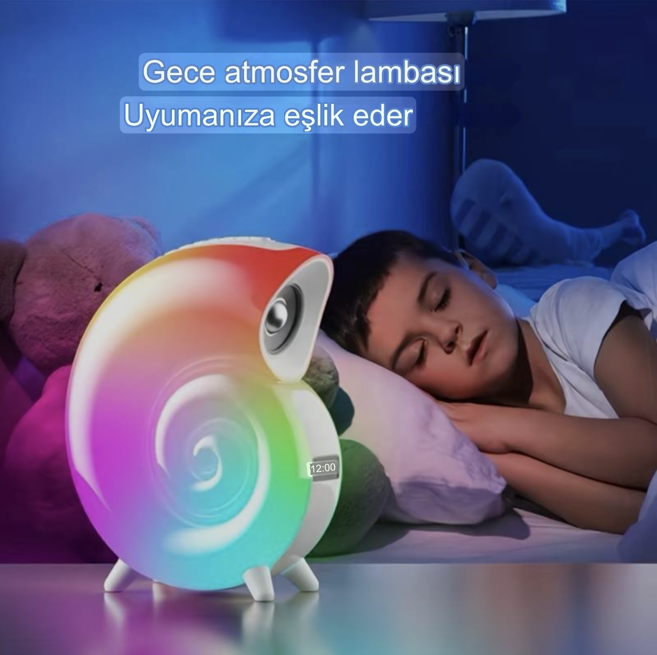 Kablosuz Hoparlörlü Renkli LED Işıklı Elektronik Saatli Müzik Lambası - Görsel 5