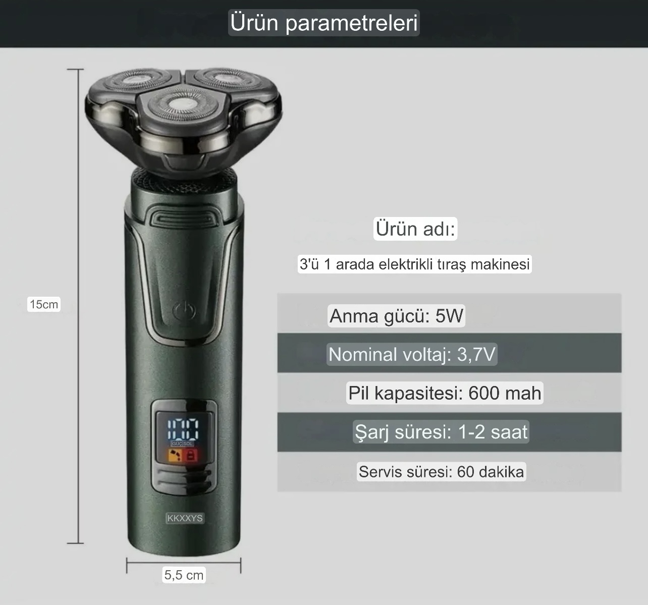 Insua Hk 3600 Digital Göstergeli 3 Başlıklı Tıraş Makinesi - Görsel 9