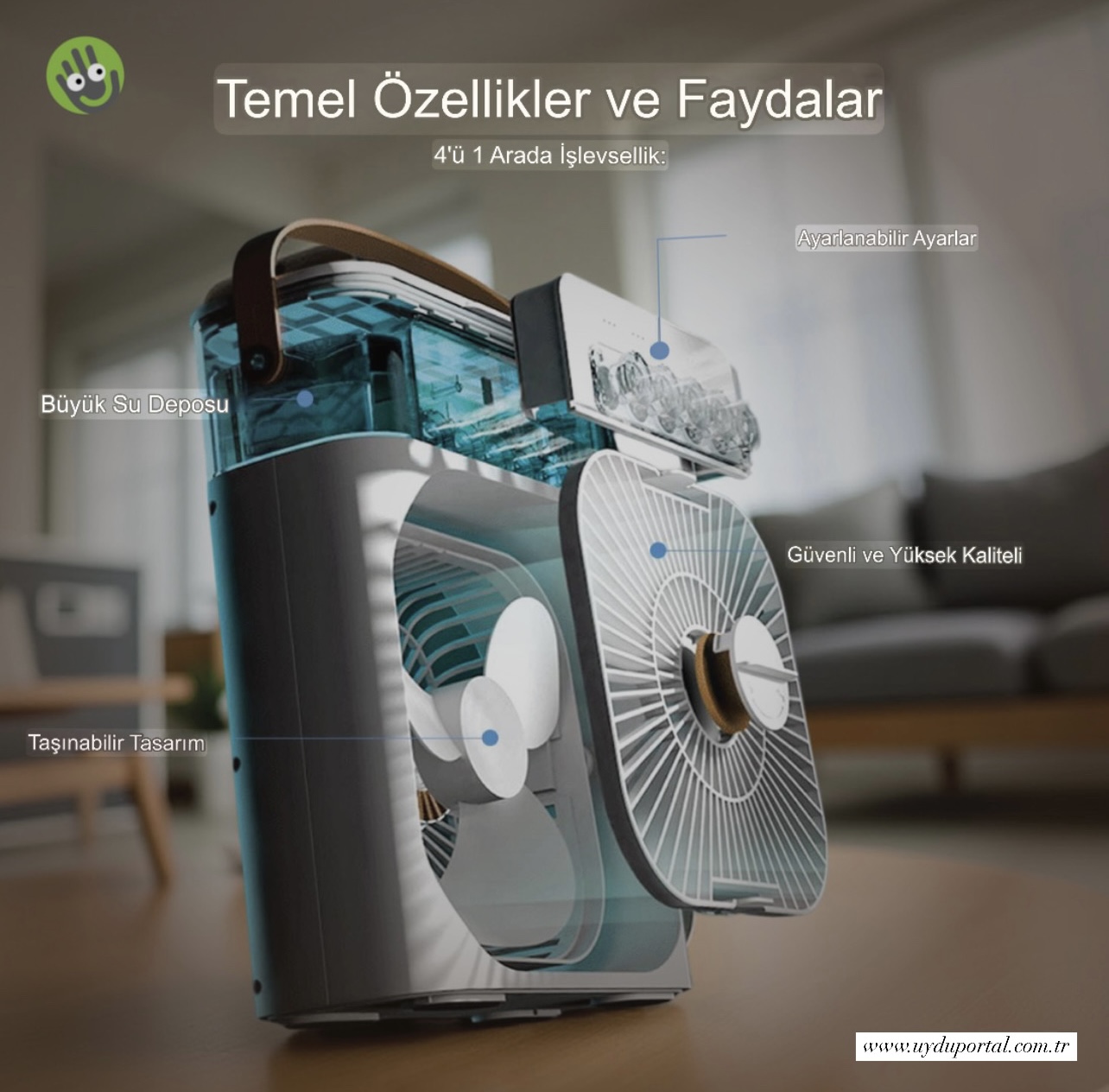 Buharlı Mini Hava Soğutucu Taşınabilir Vantilatör Portatif Fan Mobil Sulu Klima 3 Rüzgar Hızı - Görsel 4