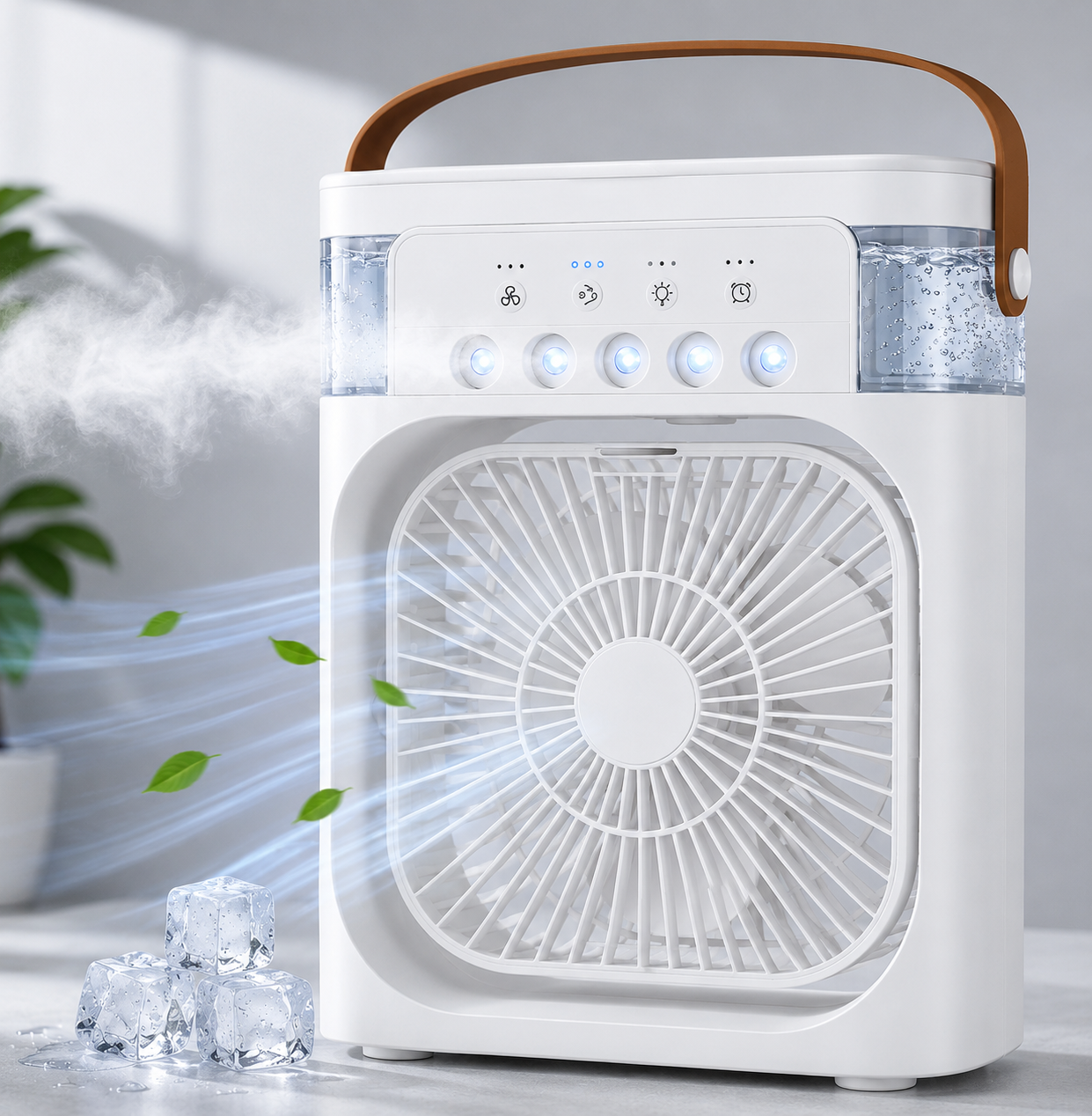 Buharlı Mini Hava Soğutucu 600 ml Su Hazneli | 3 Kademeli USB Masaüstü Vantilatör | 7 Renk LED Işıklı - Görsel 2