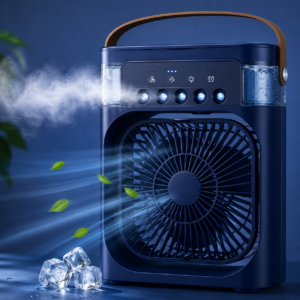 Buharlı Mini Hava Soğutucu 600 ml Su Hazneli | 3 Kademeli USB Masaüstü Vantilatör | 7 Renk LED Işıklı