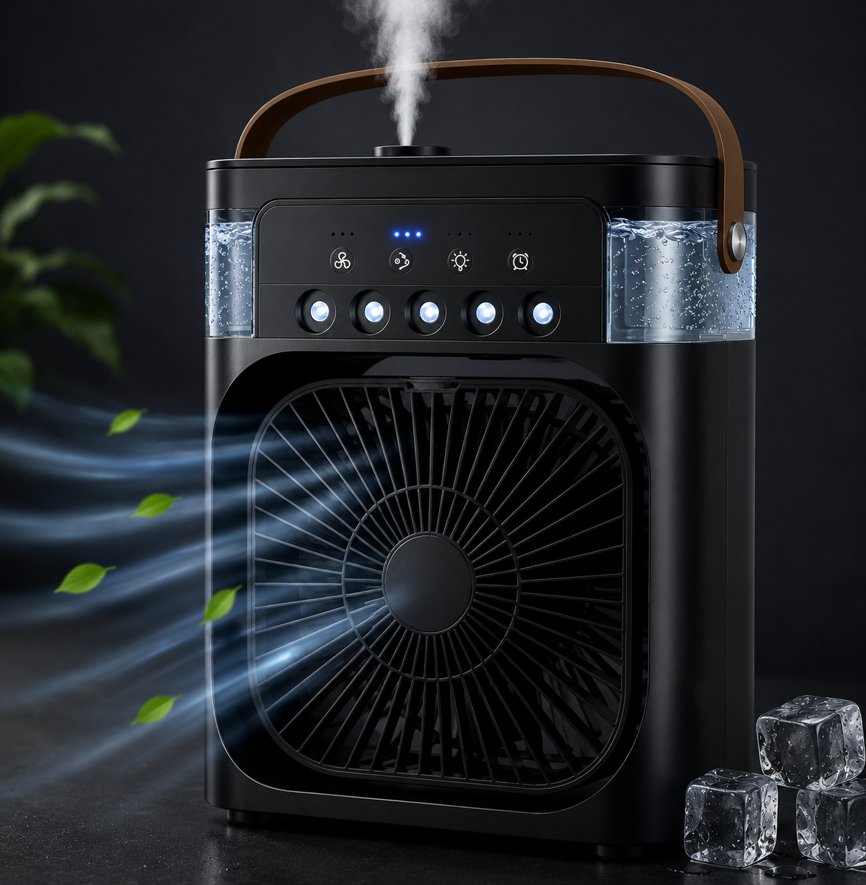 Buharlı Mini Hava Soğutucu 600 ml Su Hazneli | 3 Kademeli USB Masaüstü Vantilatör | 7 Renk LED Işıklı - Görsel 3