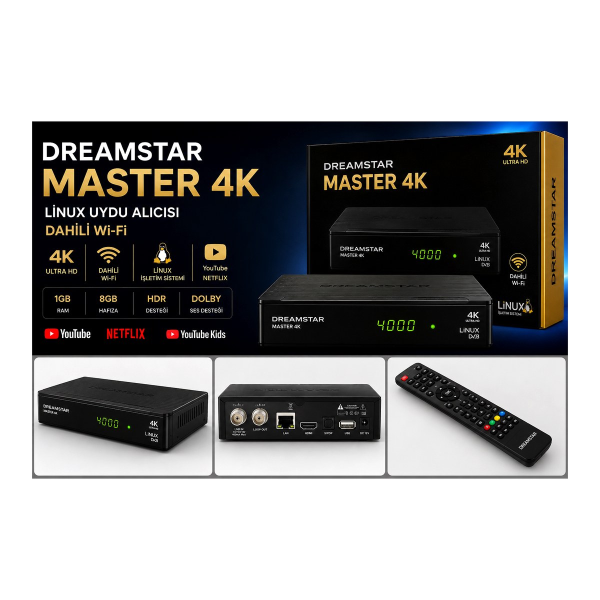 Dreamstar Master 4K Linux Uydu Alıcısı Dahili Wi-Fi 4K UHD