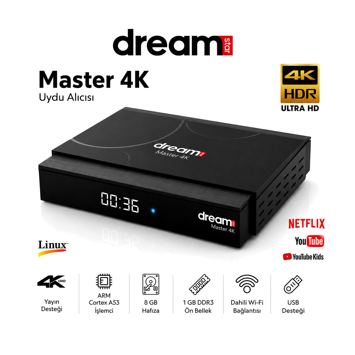 Dreamstar Master 4K Linux Uydu Alıcısı Dahili Wi-Fi 4K UHD
