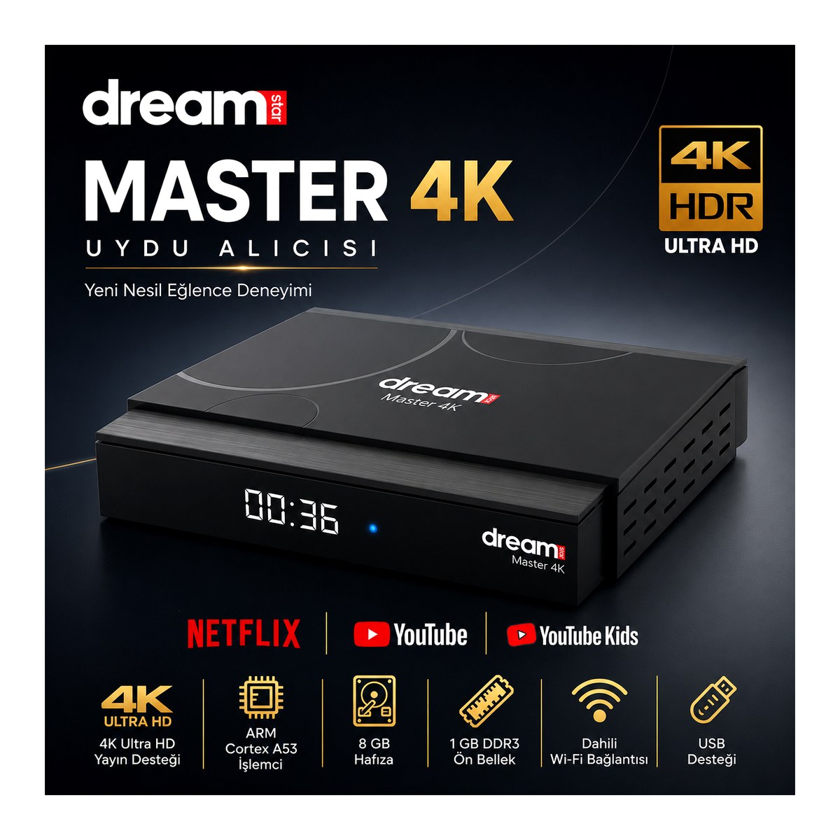 Dreamstar Master 4K Linux Uydu Alıcısı Dahili Wi-Fi 4K UHD