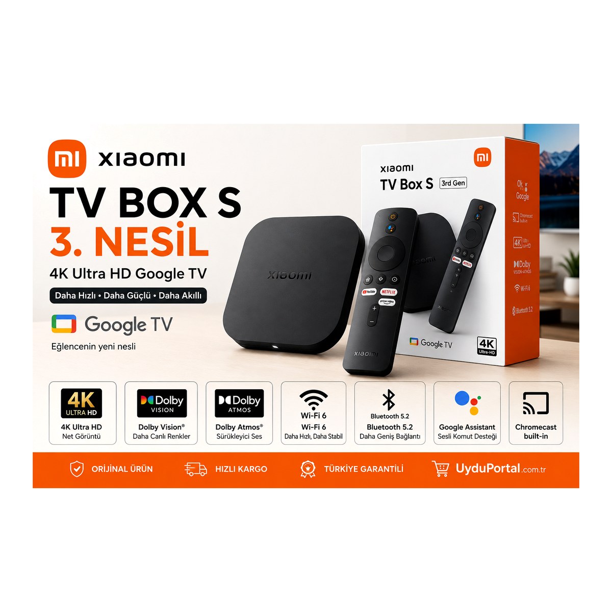 Xiaomi TV Box S 3. Nesil 4K Google TV Android TV Box Wi-Fi 6 Dolby Vision