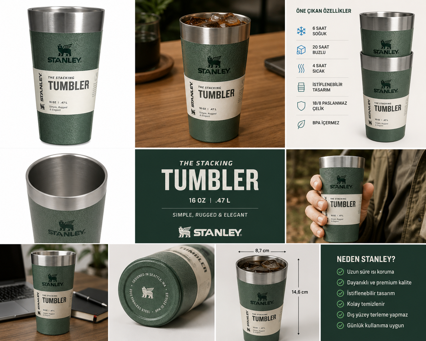 Stanley Stacking Tumbler 0.47L Termos Bardak - Görsel 4