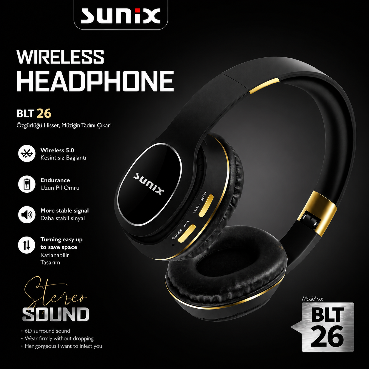 Sunix BLT26 Bluetooth 5.0 Kablosuz Kulaklık - Görsel 5