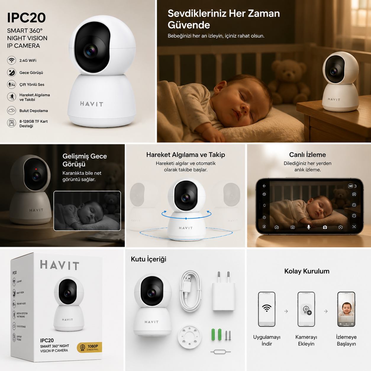 Havit IPC20 1080P Akıllı Wifi IP Güvenlik Kamerası - Görsel 3