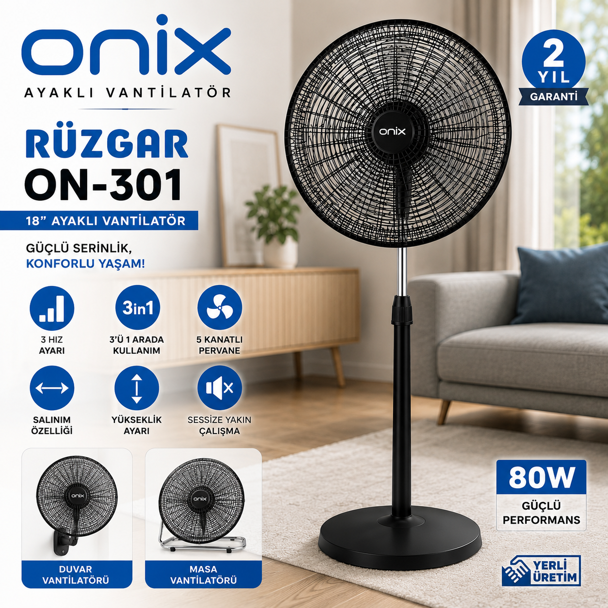 Onix Sanayi Tipi Vantilatör 18 inç - Görsel 2