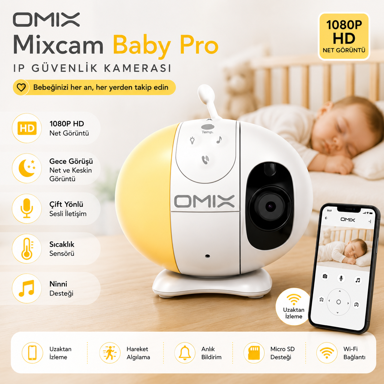 Omix Mixcam Bebek İp Güvenlik Kamerası - Görsel 2