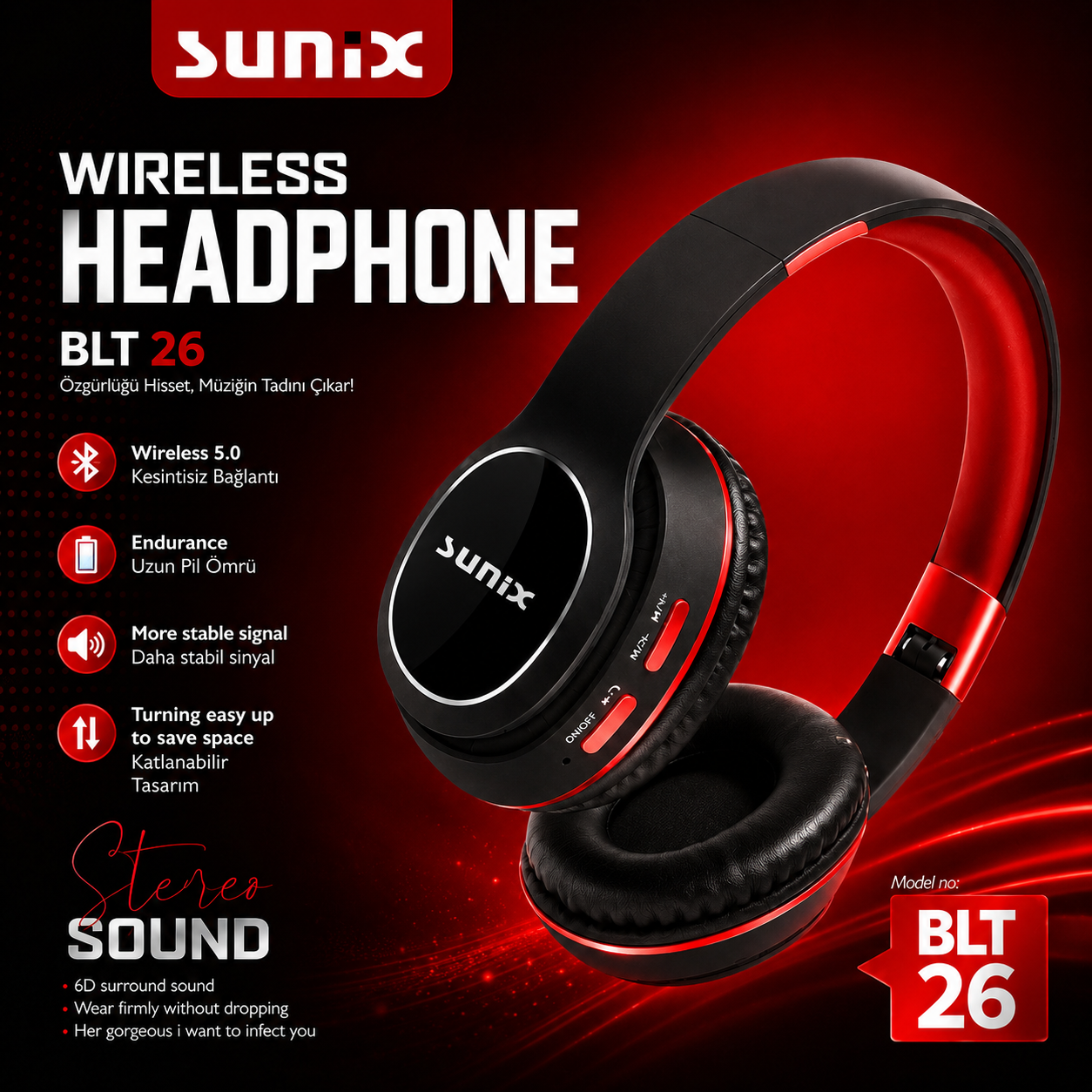 Sunix BLT26 Bluetooth 5.0 Kablosuz Kulaklık - Görsel 3