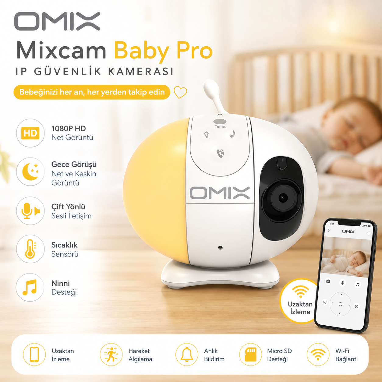 Omix Mixcam Bebek İp Güvenlik Kamerası - Görsel 4