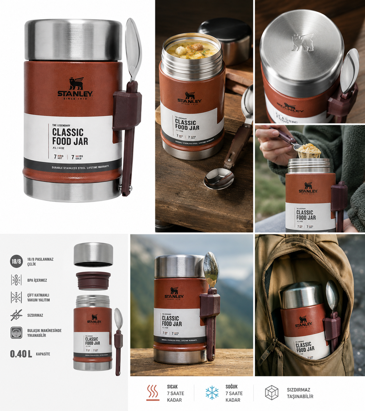 Stanley Classic Food Jar Termos Yemek Kabı 400 ml Kaşıklı Vakumlu Çelik Termos - Görsel 4