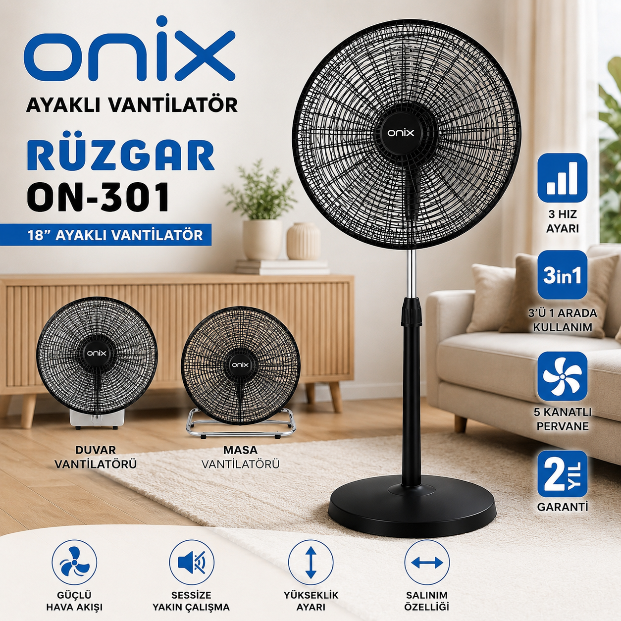 Onix Sanayi Tipi Vantilatör 18 inç